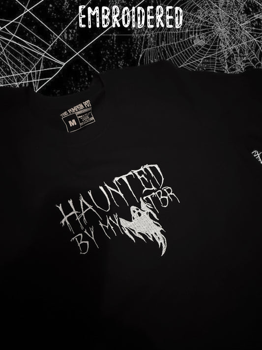 Haunted By my TBR Embroidered Crewneck T
